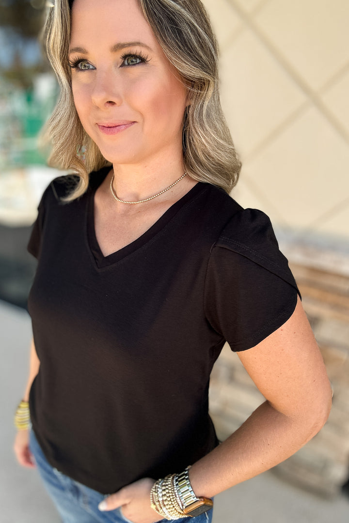 Tulip Sleeve Crepe Top - Black