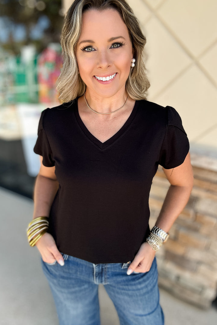 Tulip Sleeve Crepe Top - Black