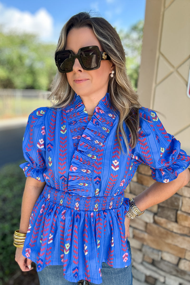 Next To It Ruffle Blouse - Blue