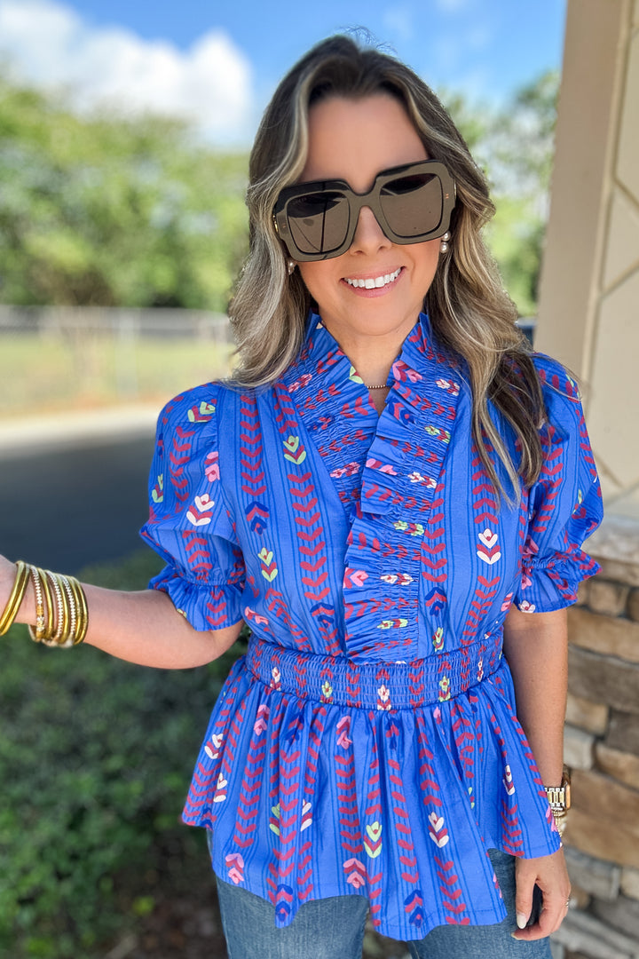 Next To It Ruffle Blouse - Blue