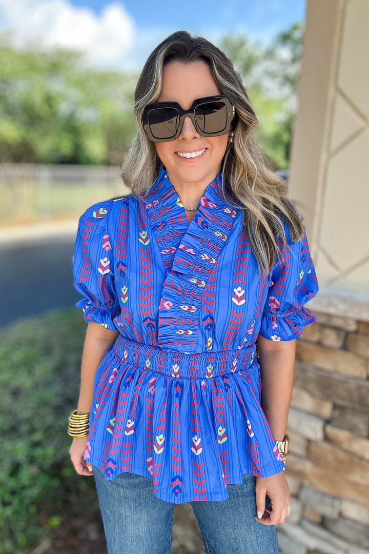 Next To It Ruffle Blouse - Blue