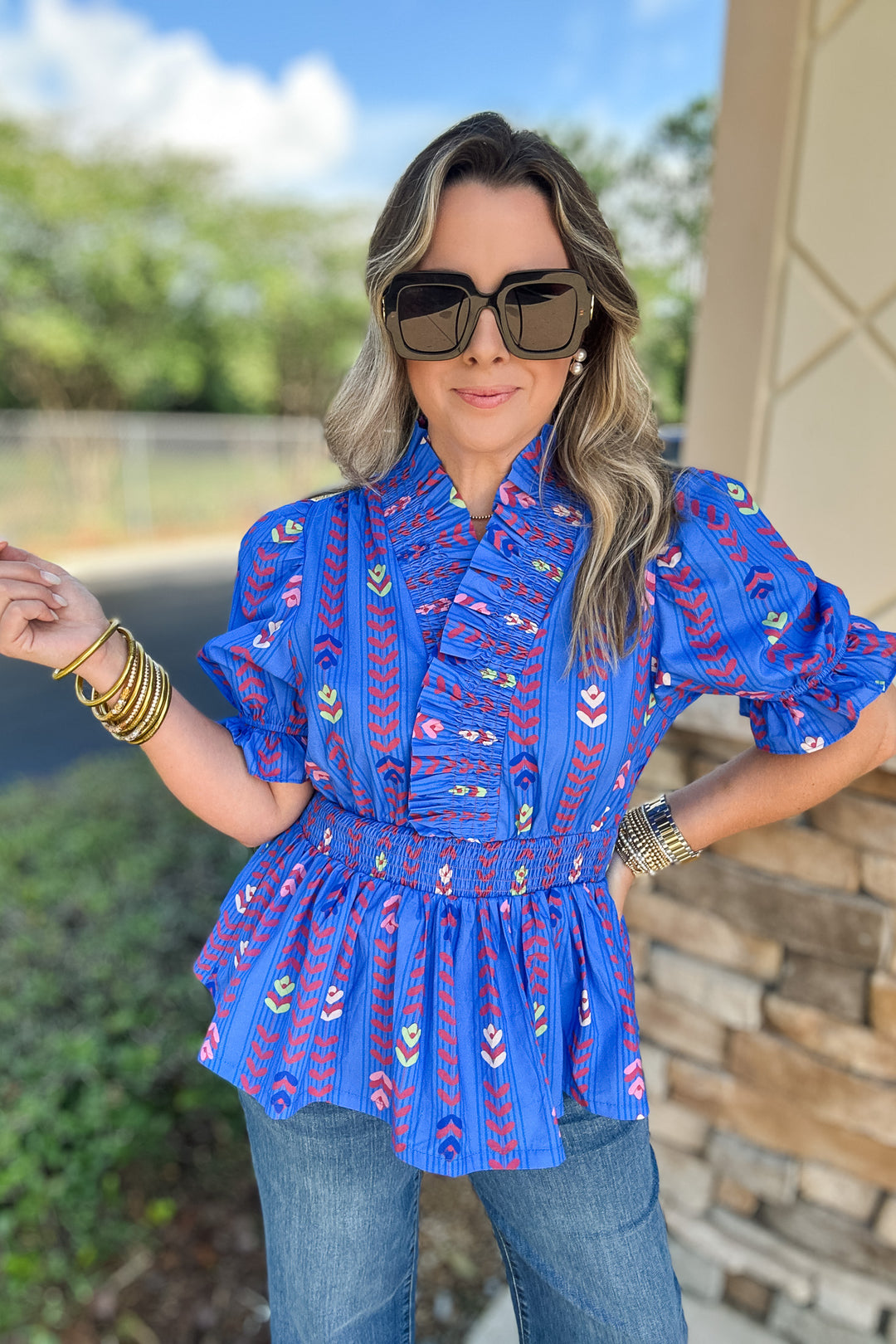 Next To It Ruffle Blouse - Blue