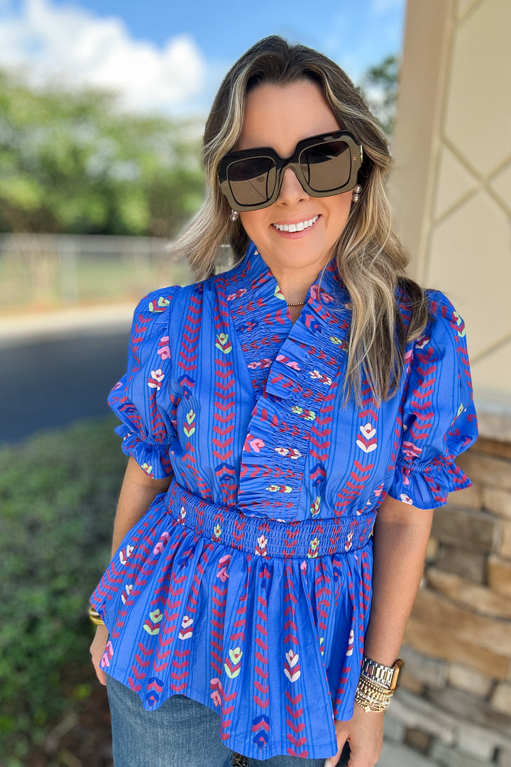 Next To It Ruffle Blouse - Blue