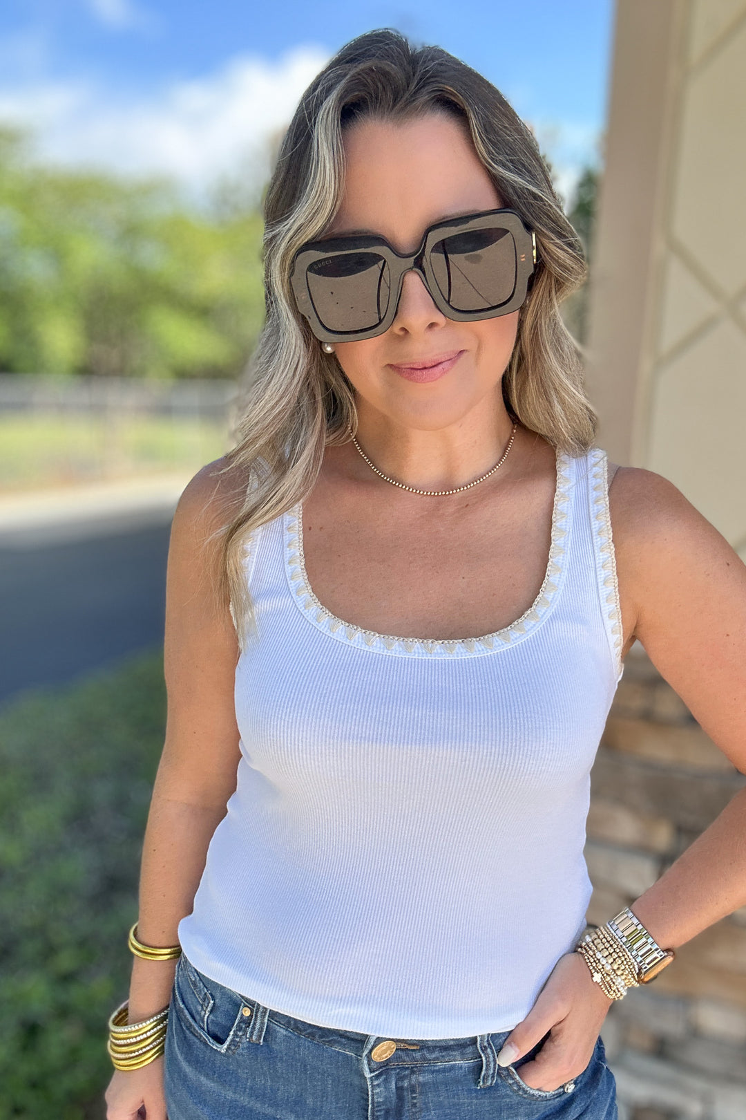 Z Supply: Jaidynn Whipstitch Rib Tank - White