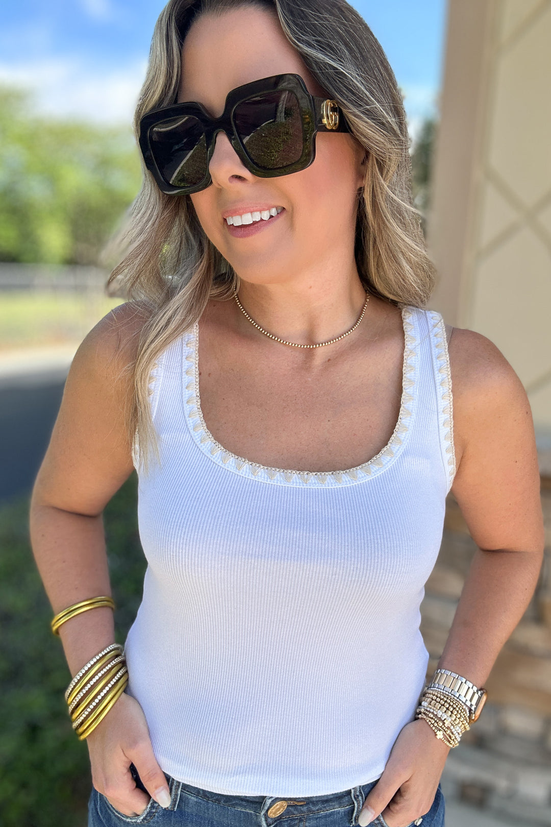 Z Supply: Jaidynn Whipstitch Rib Tank - White