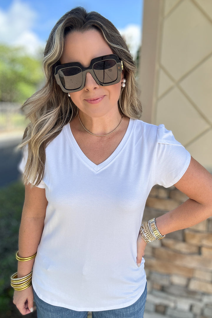 Tulip Sleeve Crepe Top - White