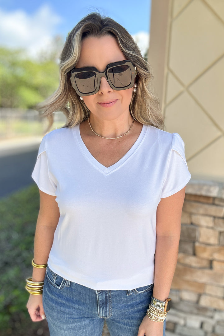 Tulip Sleeve Crepe Top - White