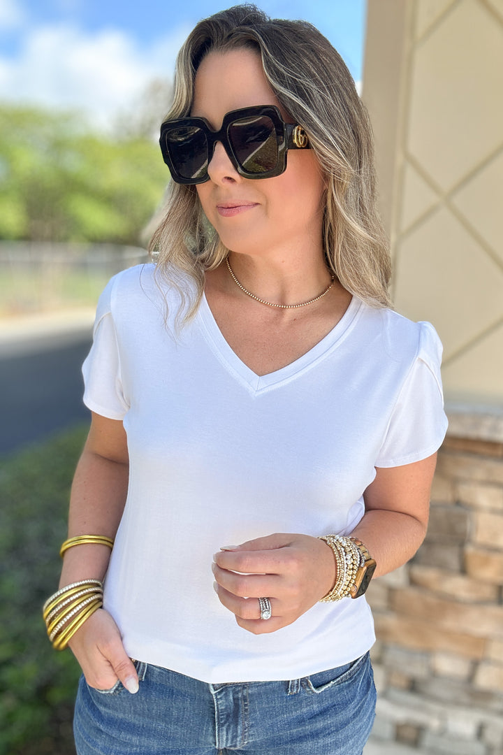 Tulip Sleeve Crepe Top - White