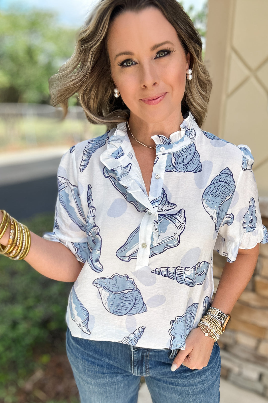 Sea Shell Ruffle Blouse