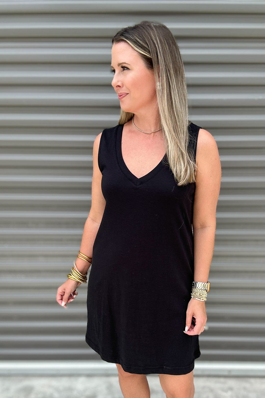 Z Supply: Sloane V-Neck Mini Dress - Very Black