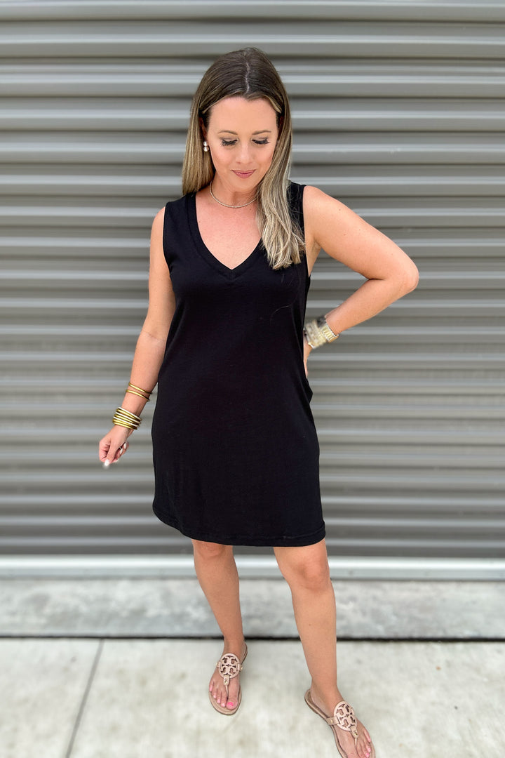 Z Supply: Sloane V-Neck Mini Dress - Very Black