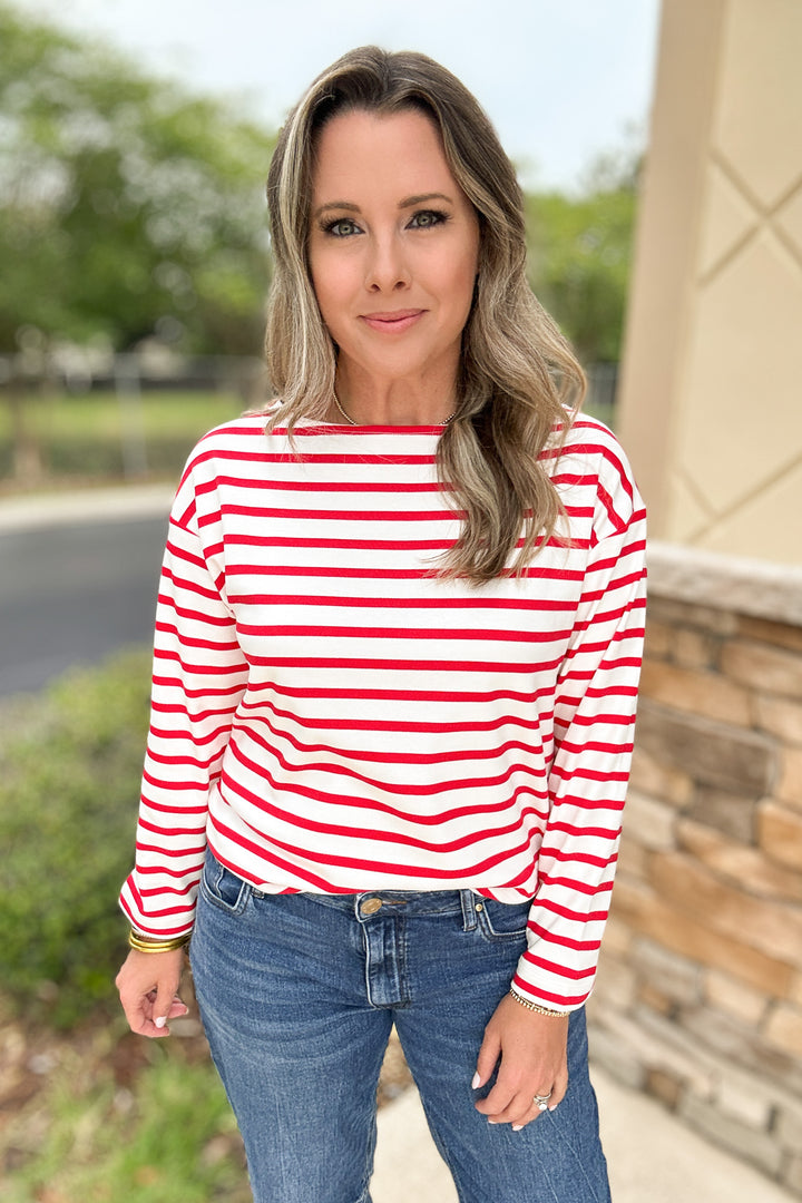 Spanx: Long Sleeve Boat Neck - Red + White