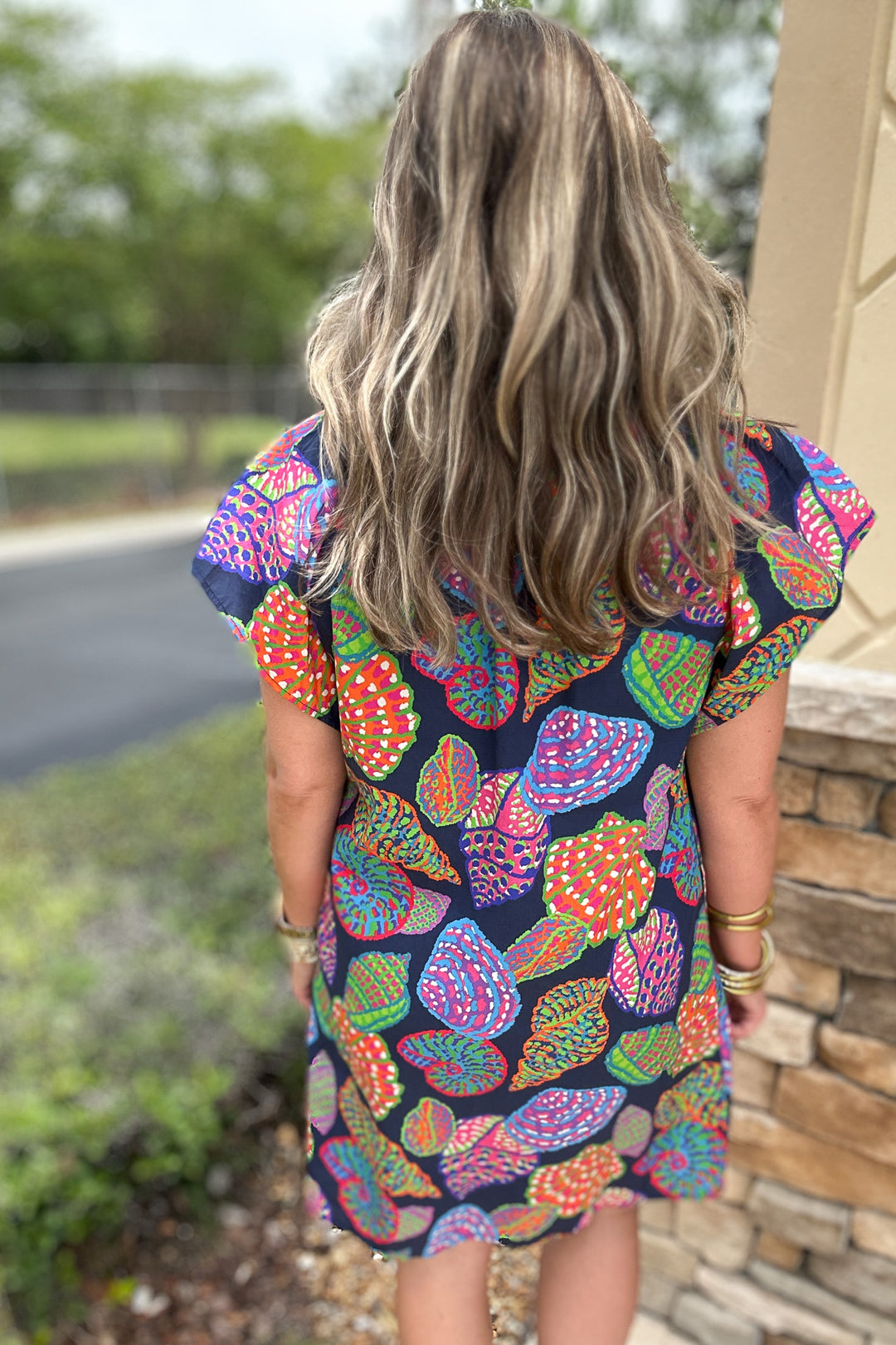 THML: Seashell Call Button Front Dress - Navy