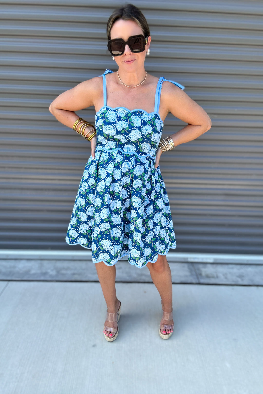 Tie It Up Scallop Hydrangea Dress