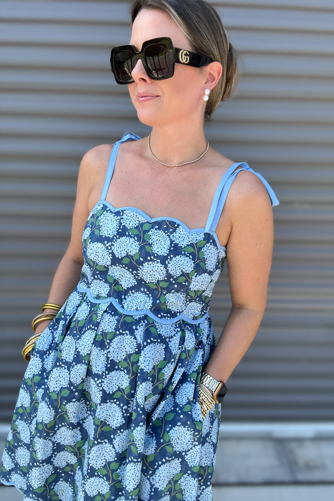 Tie It Up Scallop Hydrangea Dress
