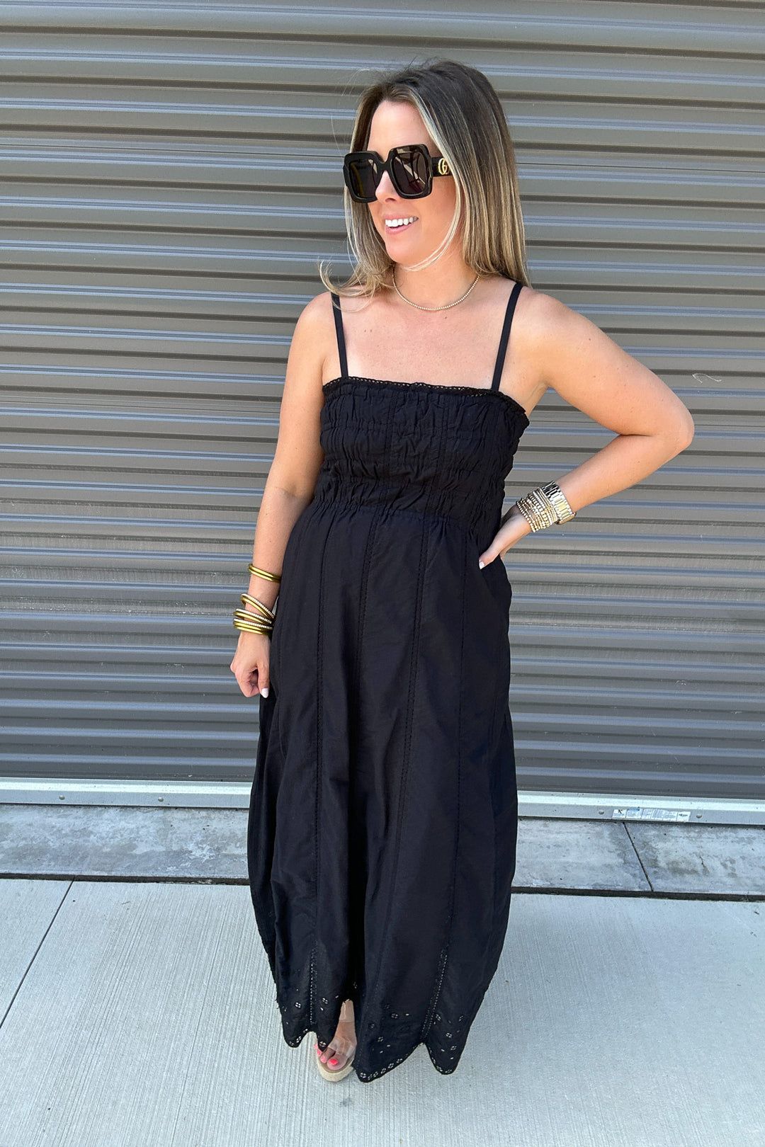 Dani Embroidered Midi Dress Black