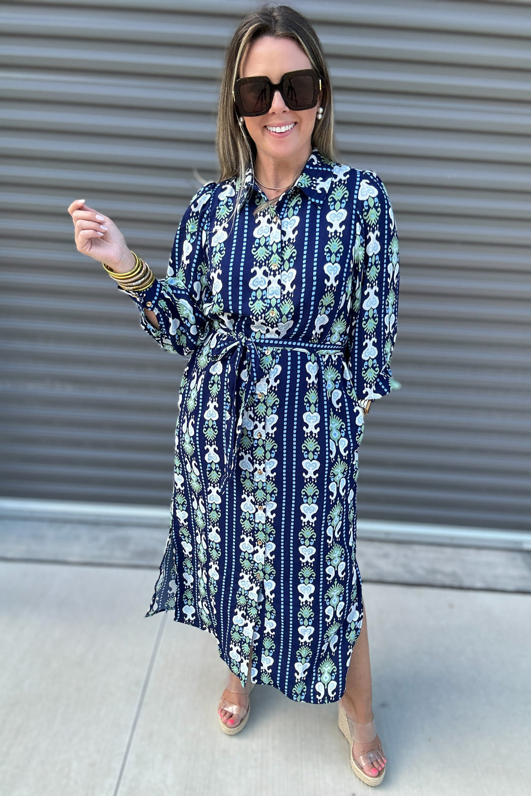 Ava Dress -  Ikat Stripe Navy