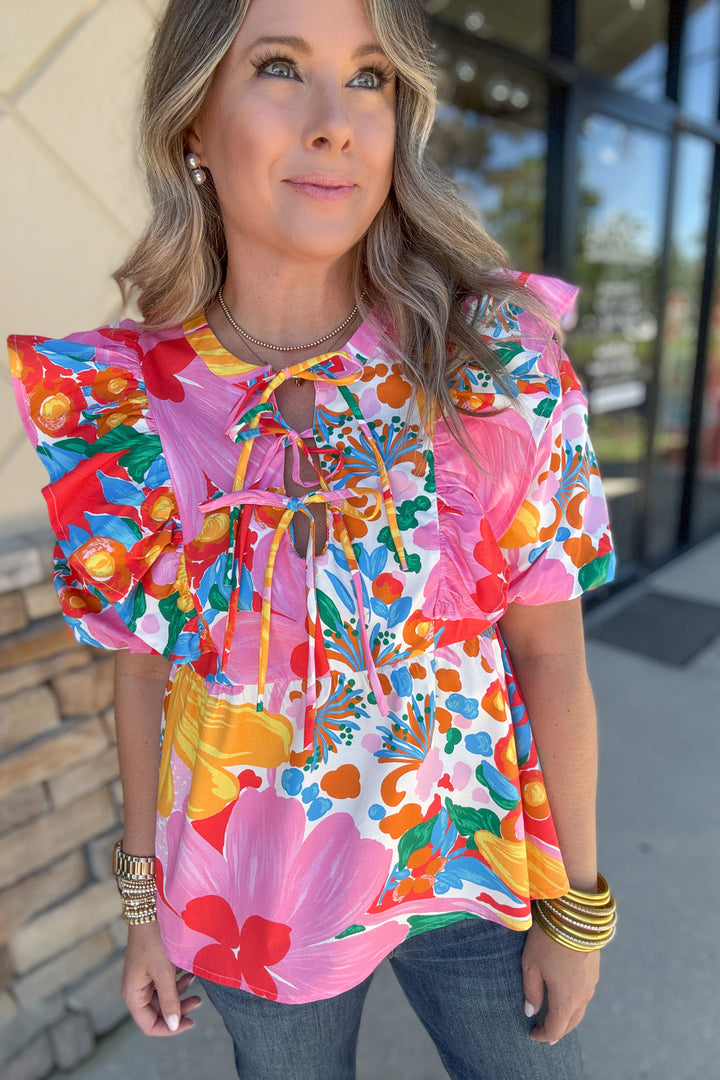 Ruffle Bow Blouse - Garden Scape