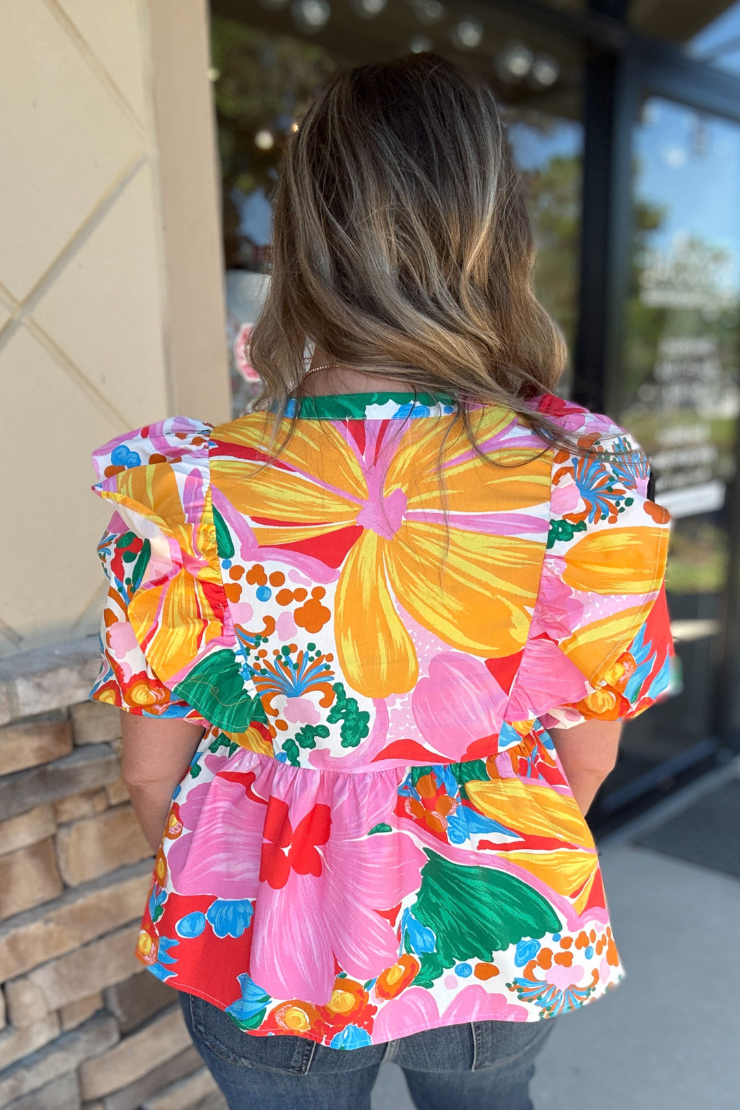 Ruffle Bow Blouse - Garden Scape