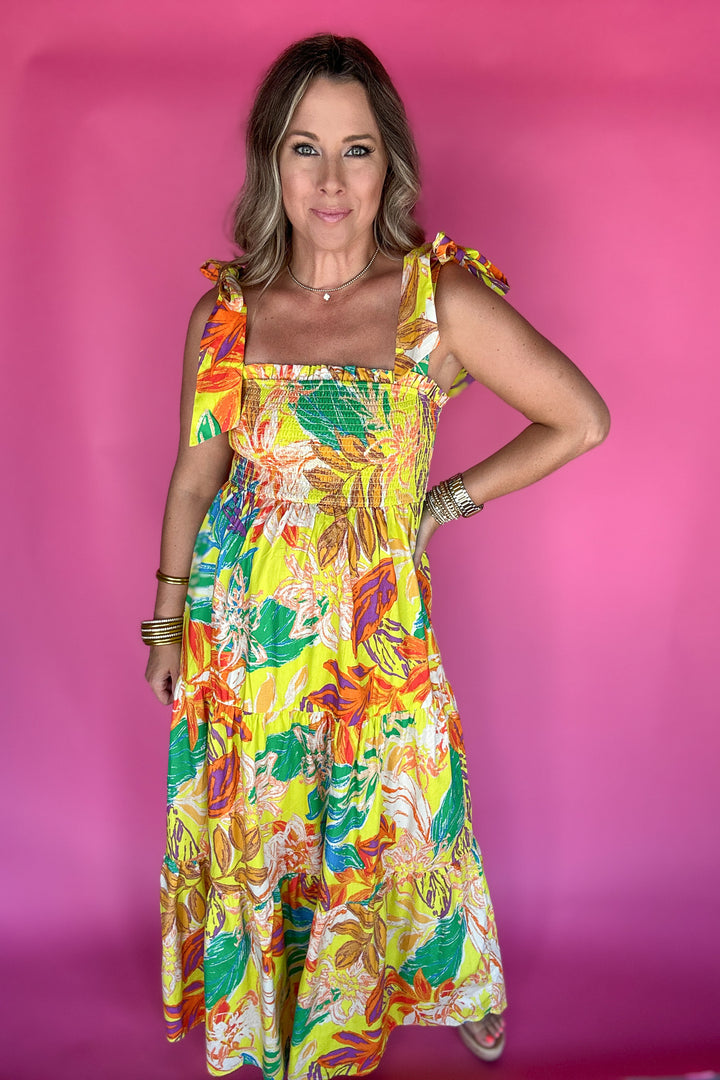 Into The Tropics Tie Shoulder maxi Dress