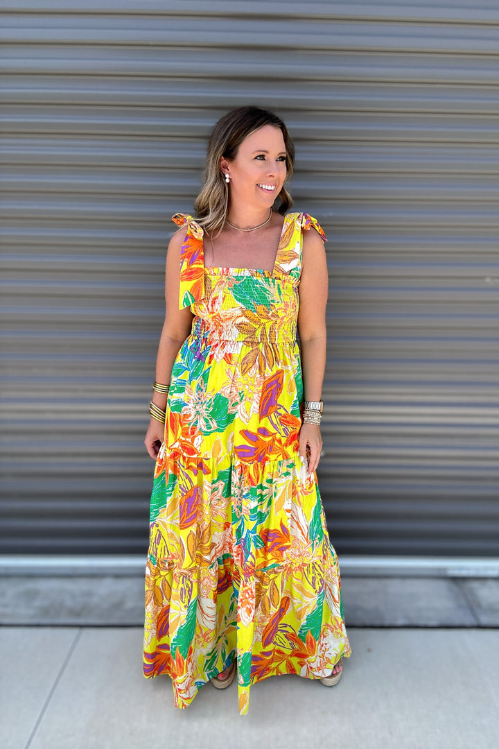 Into The Tropics Tie Shoulder maxi Dress