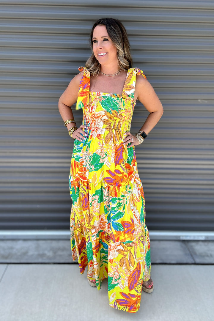 Into The Tropics Tie Shoulder maxi Dress