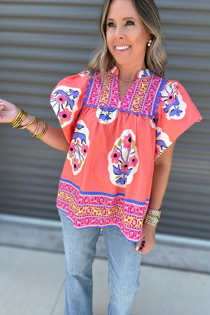 Locked On Floral Blouse - Coral