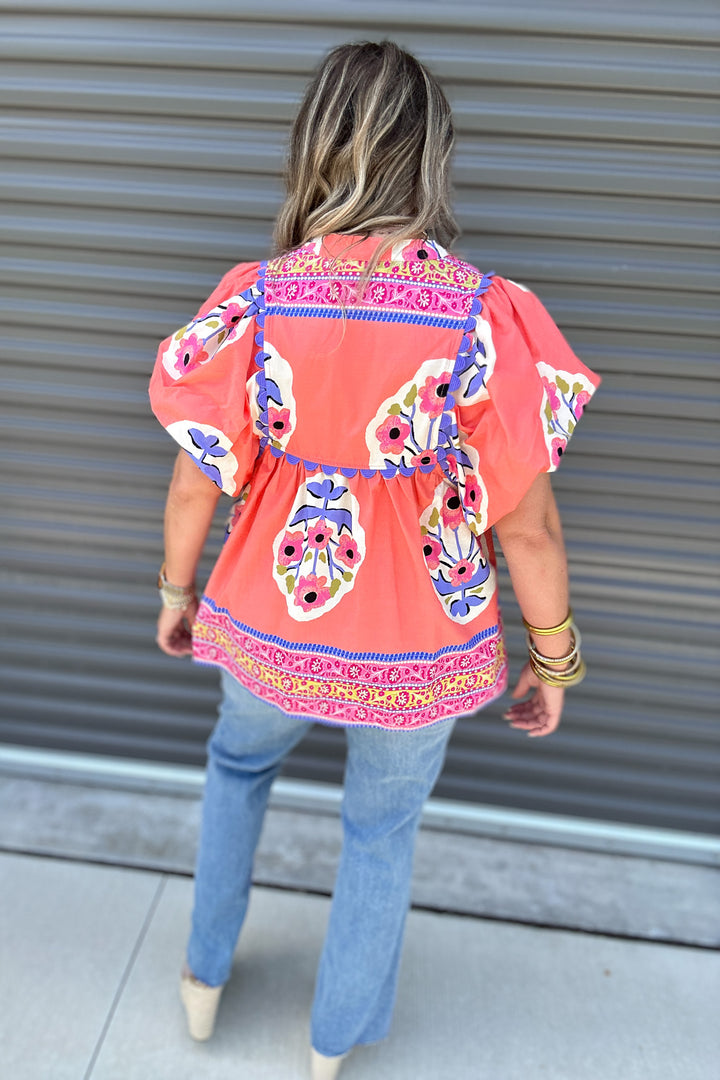 Locked On Floral Blouse - Coral
