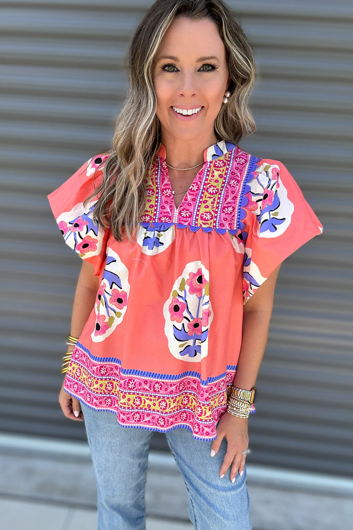Locked On Floral Blouse - Coral