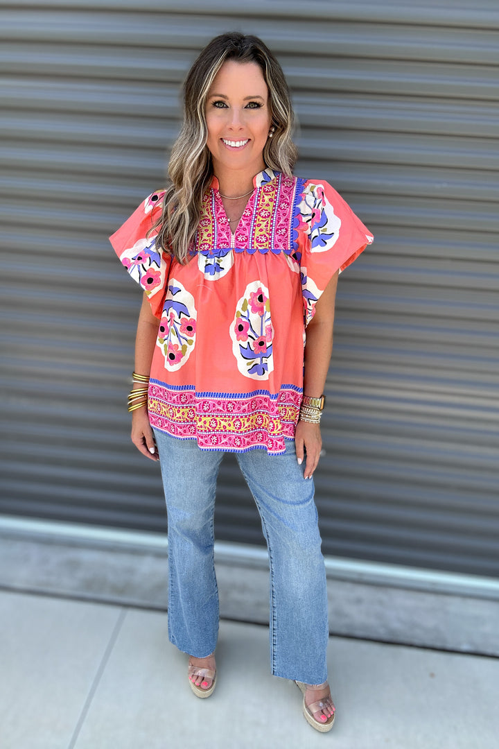 Locked On Floral Blouse - Coral