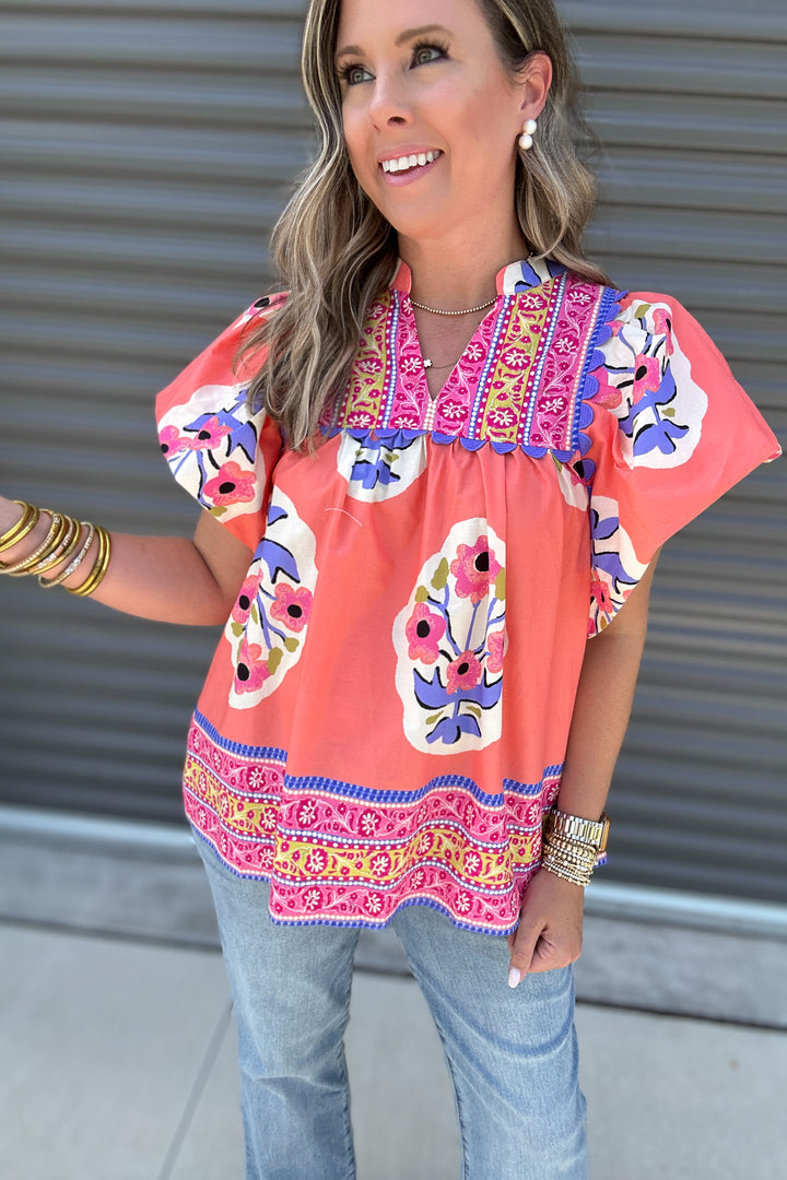 Locked On Floral Blouse - Coral