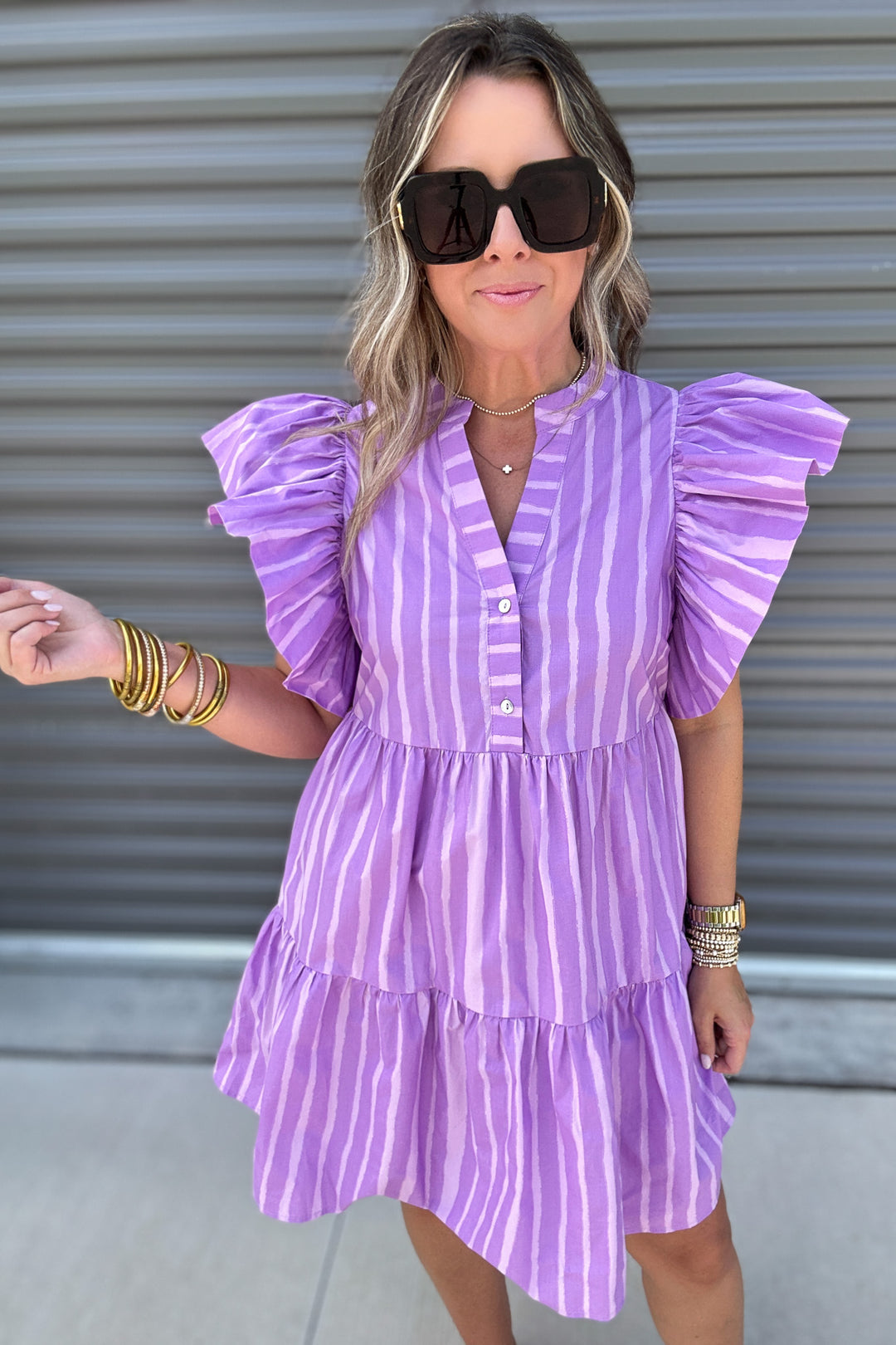 Lavender Ruffle Sleeve Dress