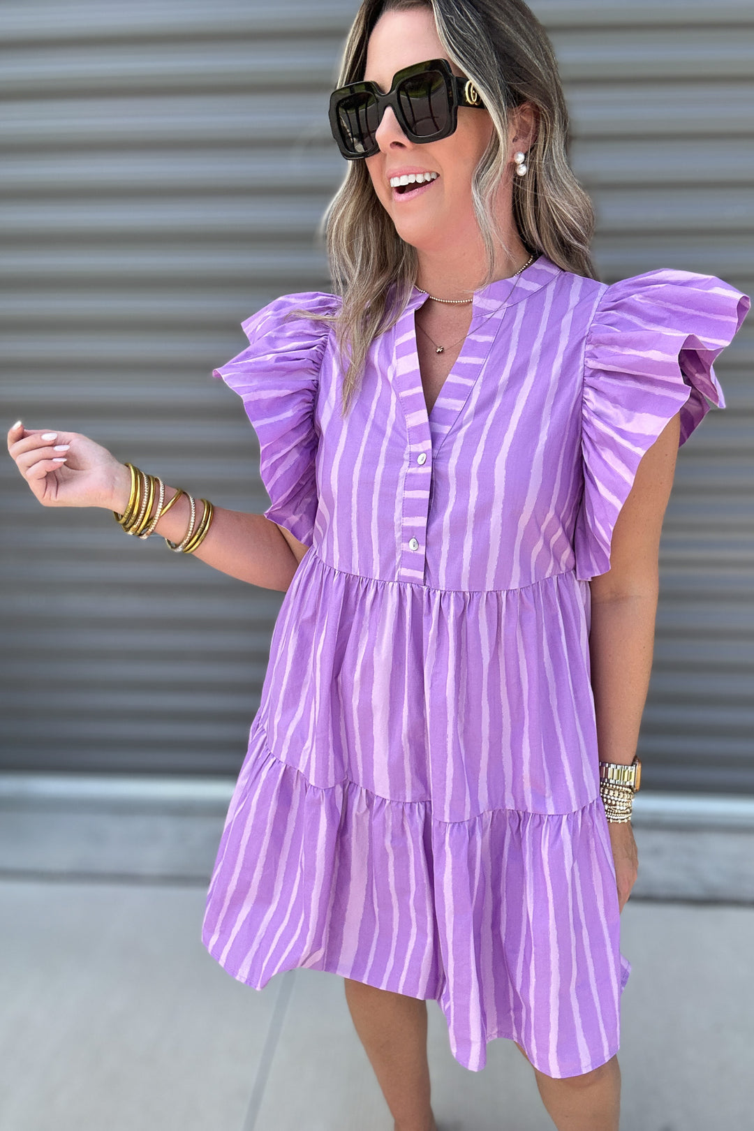 Lavender Ruffle Sleeve Dress