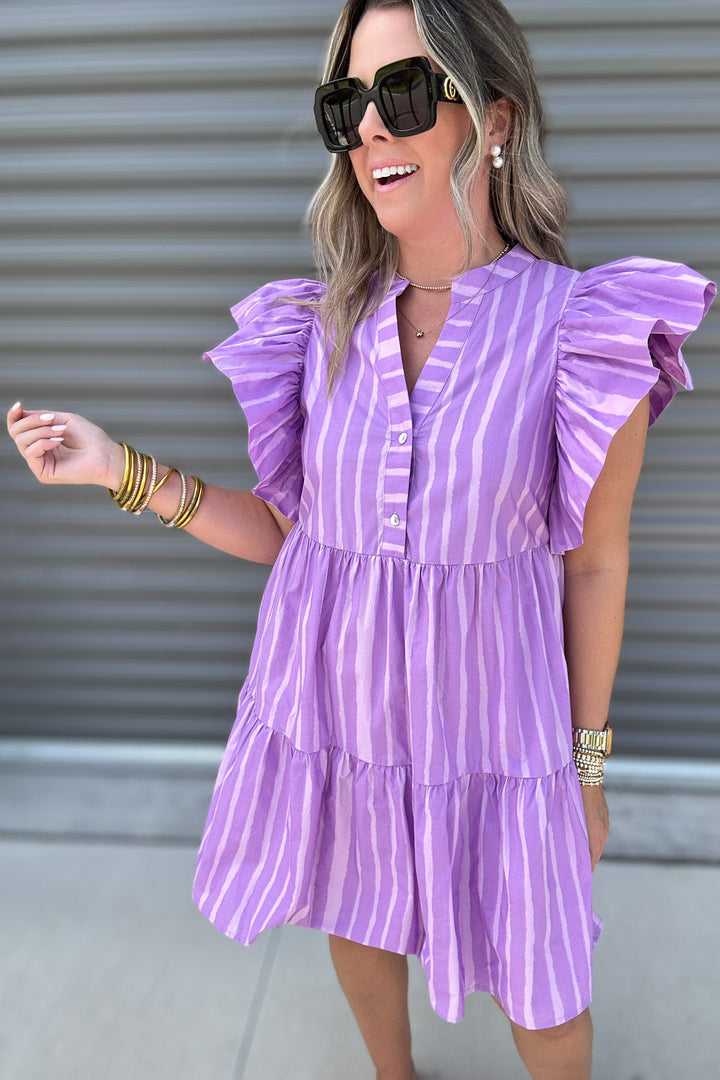 Lavender Ruffle Sleeve Dress