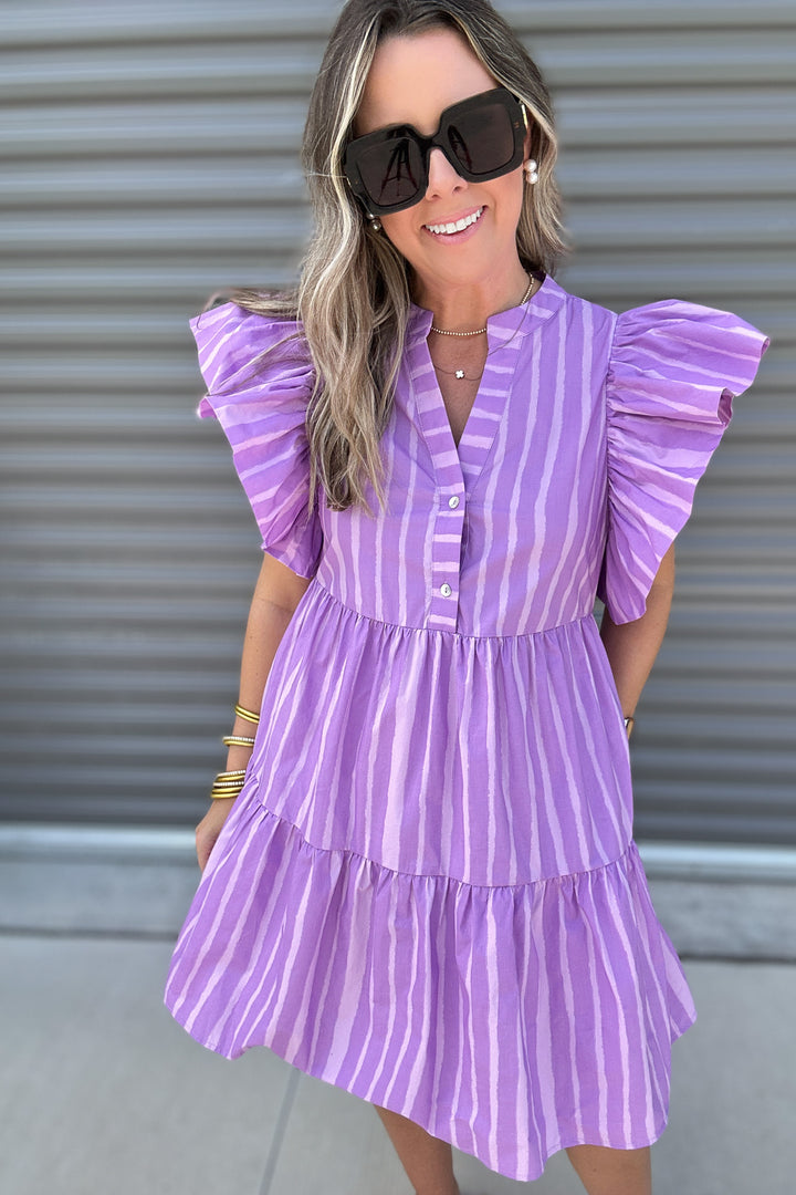 Lavender Ruffle Sleeve Dress