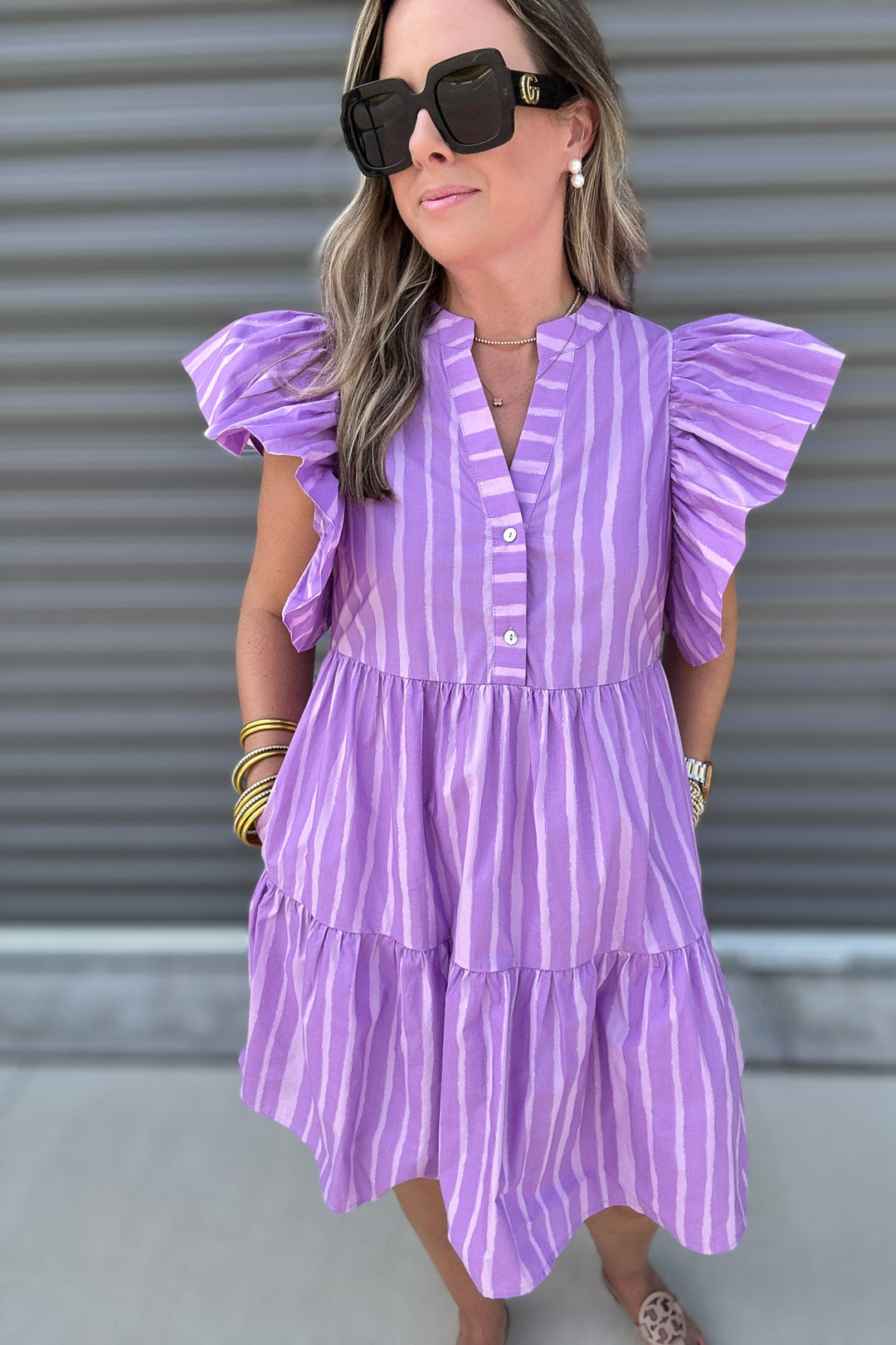 Lavender Ruffle Sleeve Dress