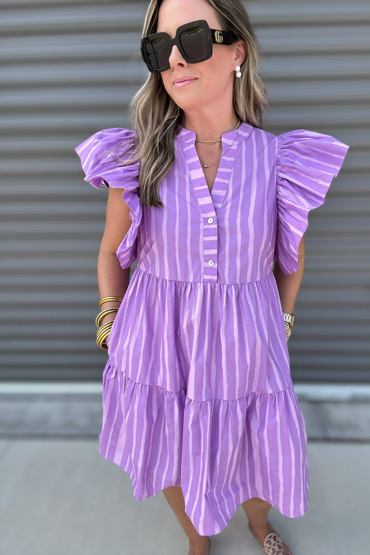Lavender Ruffle Sleeve Dress