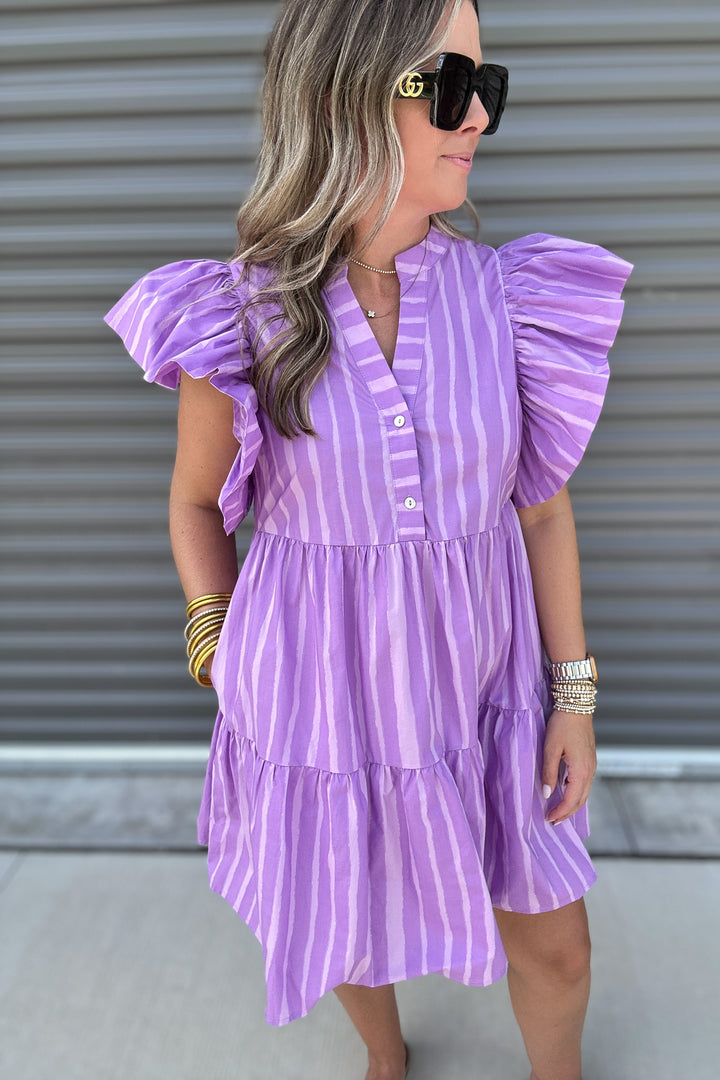 Lavender Ruffle Sleeve Dress