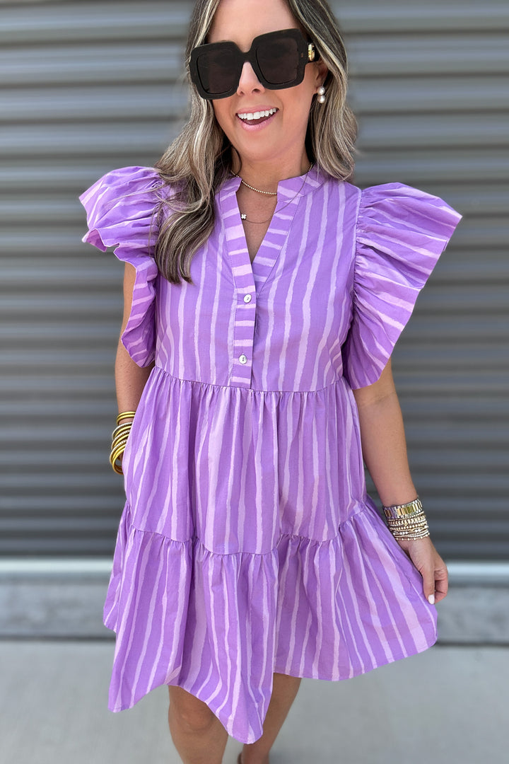 Lavender Ruffle Sleeve Dress