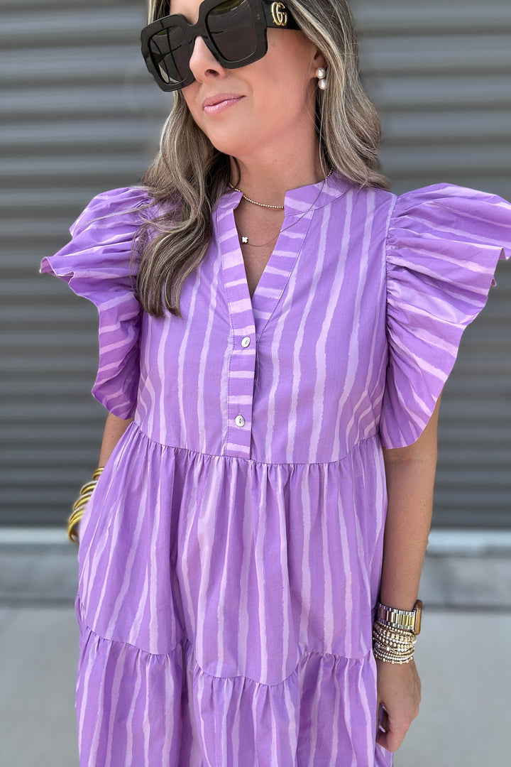 Lavender Ruffle Sleeve Dress