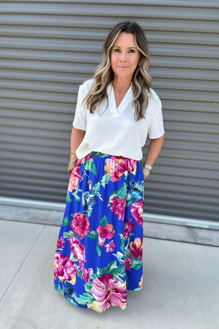 Floral Maxi Skirt - Blue