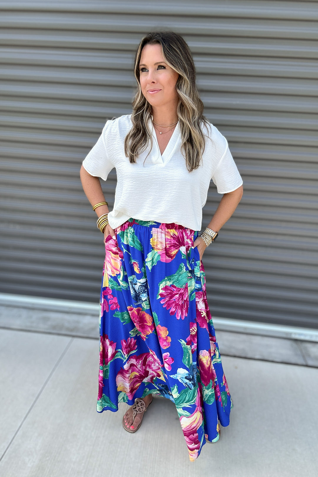 Floral Maxi Skirt - Blue