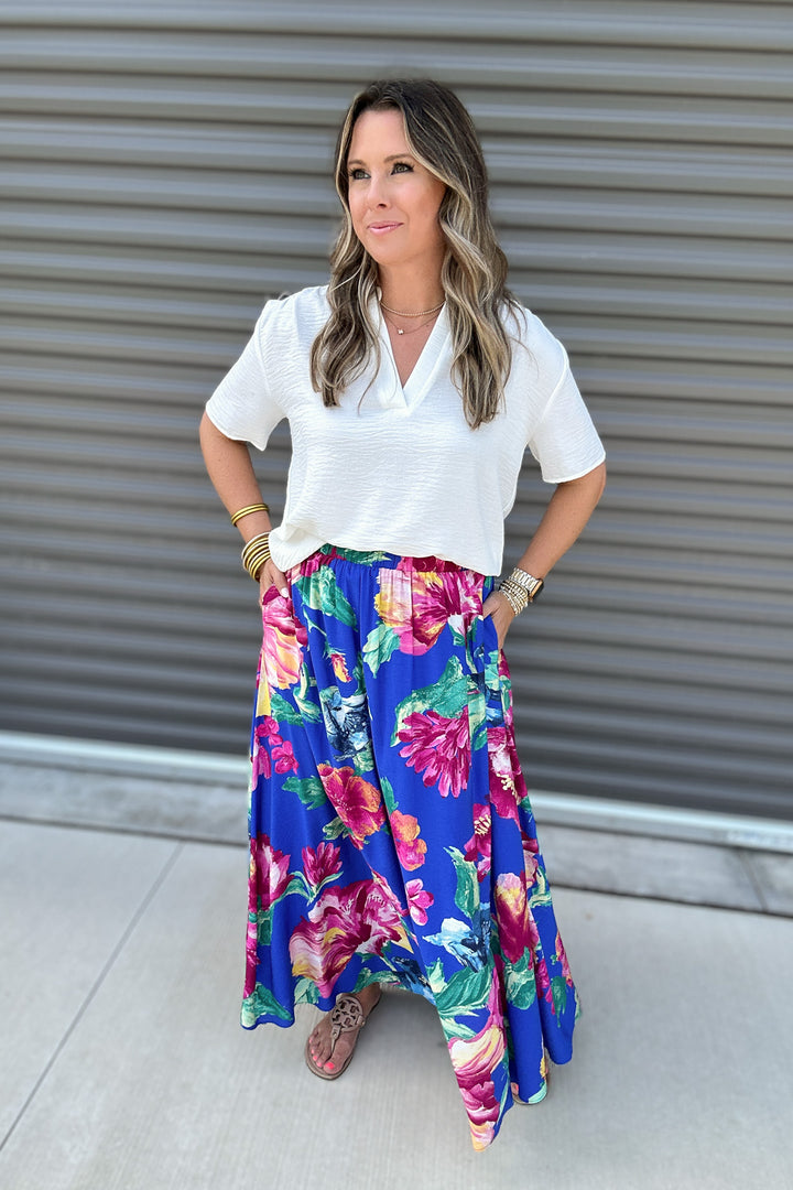 Floral Maxi Skirt - Blue