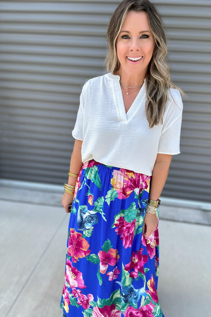 Floral Maxi Skirt - Blue