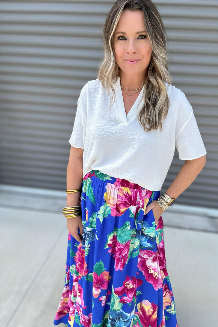 Floral Maxi Skirt - Blue