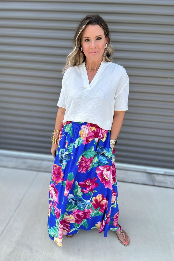 Floral Maxi Skirt - Blue