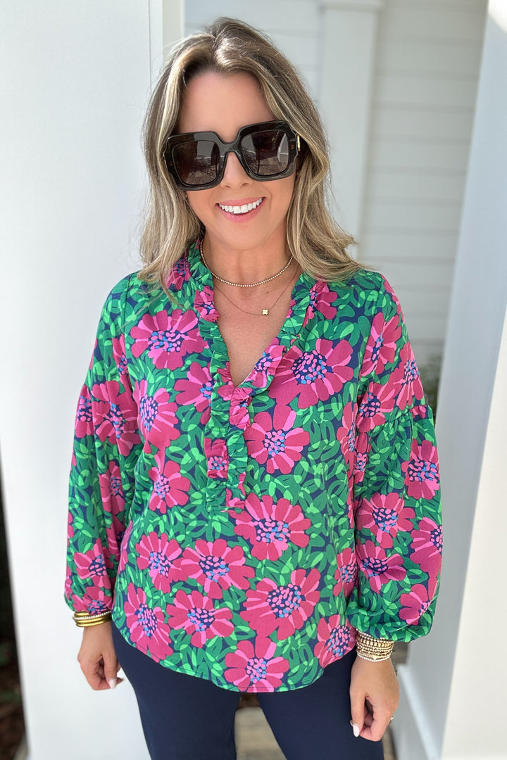 Lexi Top - Wildflower Navy + Pink