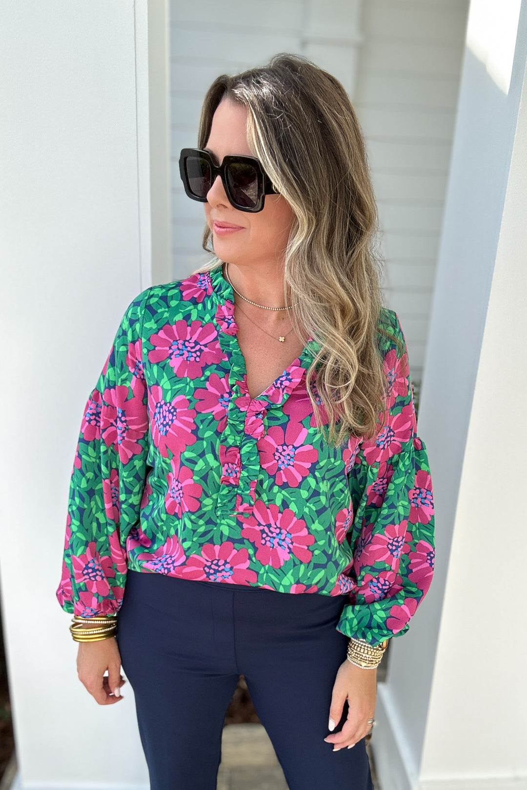 Lexi Top - Wildflower Navy + Pink