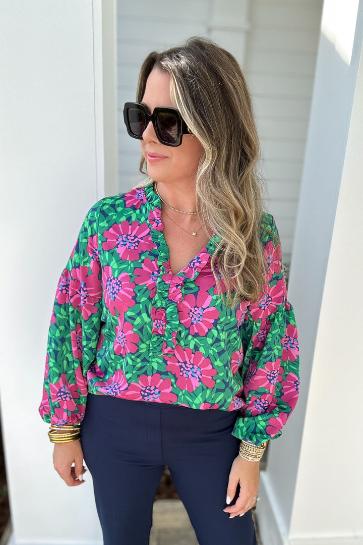 Lexi Top - Wildflower Navy + Pink