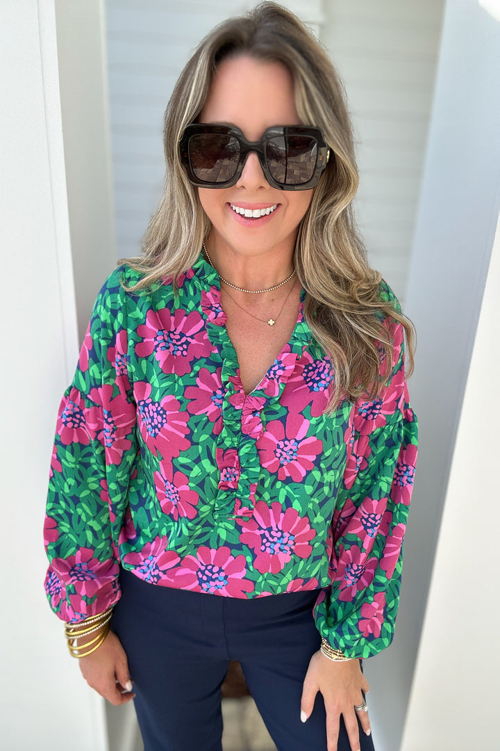 Lexi Top - Wildflower Navy + Pink